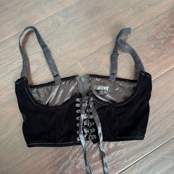 Widow Black Velvet Corset Top – Lace-Up Front, Goth Glam Vibes M whimsigoth - Picture 2 of 5